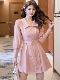Повседневные платья 2023 Элегантное платье пиджака для женщин Спринг розовый окуря