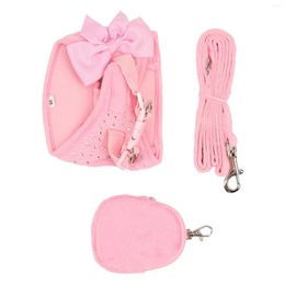 Dog Collars Pet Harness Leash Set 360 Degree Surround Strong Clasp Soft Cute Bow Rhinestone Decoration For Cats Pets