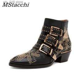 Boots Women's Ankle Boots Flower Susanna Studded Cowboy Boots High Quality Genuine Leather Luxury Shoes Ladies Botines Mujer T230824