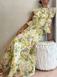 Basic Casual Dresse Floral printed Dress 2023 Fashion Summer ONeck Backless Aline Pleasted Elegant Slim female Party Long dresses 230825