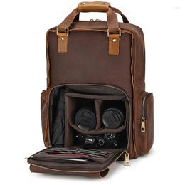 Backpack Luufan Genuine Leather Crazy Horse Camera Bag Vintage Cow 17 Inch Pographer Men Casual Travel Rucksack