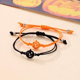 Charm Bracelets 2 PCS Halloween Couple Braided Rope For Women Men Pumpkin Colourful Elastic Beaded Romantic Bracelet Aesthetic Jewellery