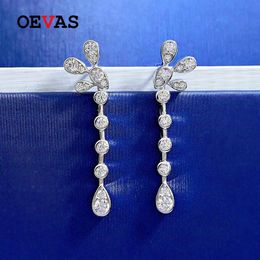 Earrings OEVAS 100% 925 Sterling Silver Full High Carbon Diamond Feather Drop Earrings For Women Sparkling Wedding Party Fine Jewelry