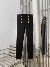 Women's Pants 2023SS Summer Women High Quality Golden Button Black Slim Trouse For Female Ddxgz2 3.17