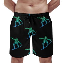 Men's Shorts Snowboard Board Summer Sport Sports Surf Beach Short Pants Male Fast Dry Funny Print Plus Size Swimming Trunks