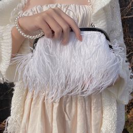 Evening Bags Real Ostrich Feather Bag Women Fluffy Shoulder Chain Designer Ladies Handbags Clutch Purse Pearl Wallet Party 230824