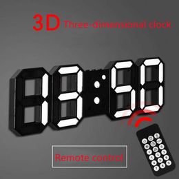 Large 3D Remote Control Wall Clock LED Electronic Clocks Digital Table Watch Desktop Multi-function Date Temperature Hanging HKD230825 HKD230825