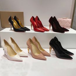 Water Diamond Cone Heel Pumps shoes Satin curve Pointed Toe high heel for women Luxury Designers Evening Dress shoes Patent leather office formal shoes