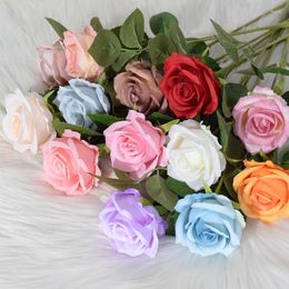 Decorative Flowers 5Pcs Silk Rose Artificial Long Branch Bouquet For Wedding Home Decoration