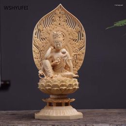 Decorative Figurines 28cm Solid Wood Carving Ruyi Six-armed Guanyin Bodhisattva Statue Wooden Hand-carved Buddha Chinese Home Feng Shui