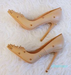 Women Office of Pumps Wedding Shoes Woman High Heels Nude leather spikes rivets Fashion Shoes Sexy High Heels Shoes