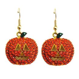 Dangle & Chandelier Gold Rhinestone Pumpkin Drop Earrings Halloween Christmas Cute Plant Jewellery Whole Gift Accessories334L