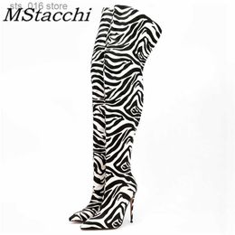 Boots MStacchi 2023 New Women Over The Knee High Heels Boots Sexy Ladies Zebra Style Pointed Toe Stiletto Heels Long Botas Femininas T230824