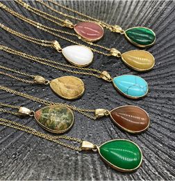 Pendant Necklaces Birthstone Jewelry Water Drop Dangle Real Natural Amethysts Agates Turquoises Opal Quartz Stone