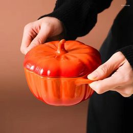 Bowls Ceramic Cute Pumpkin Bowl With Lid Home Creative Rice Western Dessert Fruit Restaurant Household Retro Dinnerware