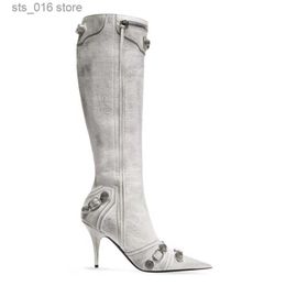 Boots 2023 Paris Station Fashion Women's Boots Denim Pointed High Heel Boots Sexy Boots Show Party Over Knee 46 Large Boots T230824