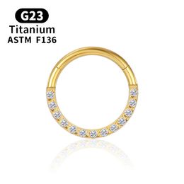 Piercing Industrial Titanium Clicker G23 Septum Zircon Gold Nose Ring Cartilage Labret Tragus Earrings Body Jewelry