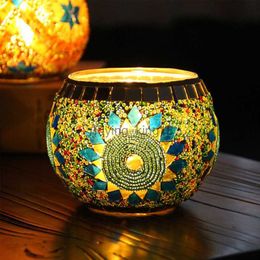 Mosaic Glass Candlestick Retro Colorful Bowl Shape Candle Holders Bar Party Candlelight Dinner Confession Wedding Decorations HKD230825