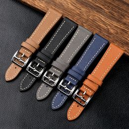Watch Bands Handmade Pebbled Leather Watchband 18 19 20 21 22 24MM Black Blue Grey Strap H Buckle Band Mens Accessories 230825