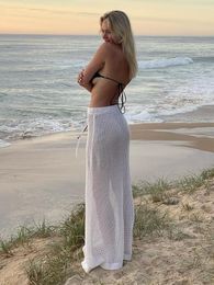 Skirts 2023 Women See Through Fashion Elegant Hollow Out Knitted White Maxi Outfits Holiday Beachwear Skirt Bottoms