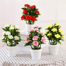 Decorative Flowers Artificial Potted Simulation Fake Rose Lily Yellow Red Plant Flower Home Garden Table Decoration Room Ornaments