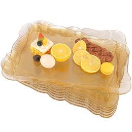 Dishes Plates 2 Pack Plastic Gold Glitter Food Tray Set 15"10" Rectangular Snack Plate Fruit Organiser Wedding Party Supplies 230825