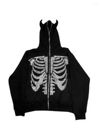 Women's Hoodies Men Women Y2k Hoodie Graphic Rhinestone Zip Up Oversized Sweatshirt Jacket With Pockets