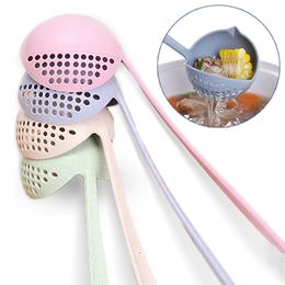 Spoons Multifunction Wheat Straw Soup Spoon with Long Handle Pot Home Cooking Tools Kitchen Scoops Colander Utensils Tableware 230825