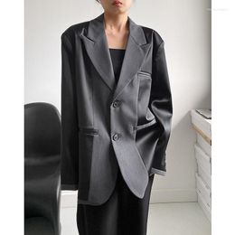 Women's Suits SuperAen Korean Design Black Grey Patchwork Satin Suit Jacket Loose Drape Blazer For Women