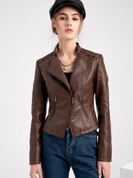 Women's Leather 2023 Spring And Autumn Pu Faux Jacket Short Slim Lapel Thin Motorcycle Set