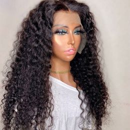 Long 26 Inch Soft Kinky Curly Pre Plucked Synthetic Lace Front Wig High Quality Heat Resistant Natural Hairline for Black Women