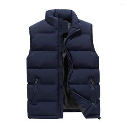 Men's Vests Men Autumn Winter Solid Color Vest Coat Stand Collar Sleeveless Water-Resistant Outdoor Zipper Placket Puffer Waistcoat