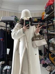 Women's Fur Fashion Lamb Woollen Coat Women Thick Warm Overcoat Female Notched Lapel Long Sleeve Mid-Length Jacket Autumn Winter Outwears