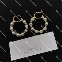 Circle Pearl Earrings Women Classic Letter Stud for Ladies Wedding Bride Earrings with Gift Box