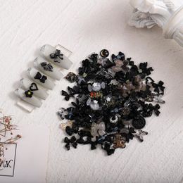 Nail Art Decorations 100PCS Mixed Design 3D Arcylic Charms Kawaii Accessories Black White Aurora Bow Tie Heart Manicure Parts