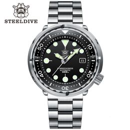 Wristwatches Steeldive SD1975 Black Dial Ceramic bezel 30ATM 300m Waterproof Stainless Steel NH35 Tuna Mens Dive Watch 230824