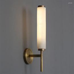 Wall Lamp Natural Marble LED Lights Copper For Foyer TV Background Bathroom Bedroom Sconce Drop Good Packaging 110-240V