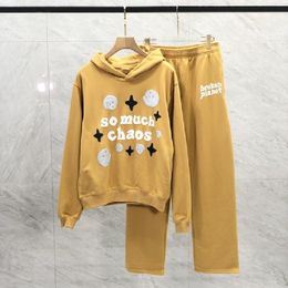 Men's Tracksuits Drop Broken Planet Hoodies High Quality Foam Letter Print Hooded Pullover Yellow Oversized Men Women Sweatshirts Set 230824