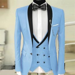 Sky Blue Men's Suit For Wedding Prom Designs Groom Tuxedo Jacket Pants Vest 3 Piece Dinner Men Blazer 2021 Suits & Blazers1731