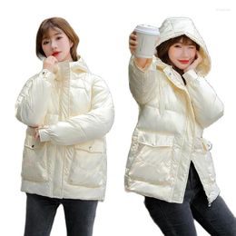 Women's Trench Coats Short Down Padded Jacket 2023 Bright Korean Loose Cotton Thickened Bread Clothing Parkas Hooded