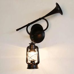 Wall Lamp Retro American Rural Creative Iron Restaurant Aisle Antique Musical Instrument Kerosene