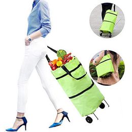 Storage Bags Foldable Shopping Trolley Cart Capacity 30L Portable Luggage Travel Bag Reusable Eco Large Waterproof Oxford Cloth Wo211Z