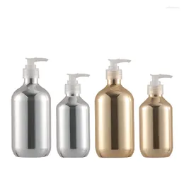 Storage Bottles Plastic Gold Silver Empty Round Shoulder PET Cosmetic Refillable Packaing Containers Portable Lotion Pump Bottle10Pcs