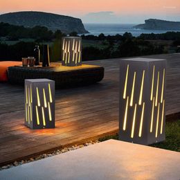 Led Simple Meteor Shower Featured Hollow Out Craft Square Stainless Steel Lawn Lamp