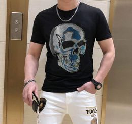 S-6XL Anime T-shirt men Skulls Graphic Rhinestones High Quality Summer Fashion Hot drill T-Shirts streetwear Men's Clothing