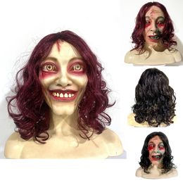 Party Masks Halloween Cosplay Latex Mask Women Men Horrible Ghost Full Face Mask with Long Hair Party Costume 230824