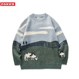 Men's Sweaters FGKKS Cows Winter Pullover Sweaters Mens O-Neck Korean Clothes Fashions Casual Harajuku Vintage Sweater Male 230824