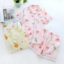 Women's Sleepwear Comfortable Women Cotton Lingerie Pyjamas Set 2PCS Summer Shirt&Shorts Nightwear Sexy GirlsPrint Flower Pijama Pyjamas