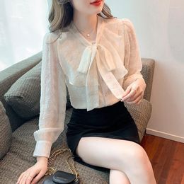 Women's Blouses 2023 Spring Fashionable Sleeve Bow Neck Apricot Chiffon Shirt Female Professional Top