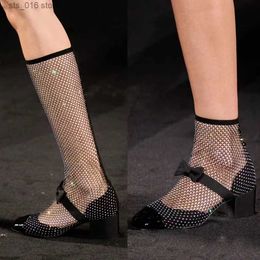 Short Sexy Full Mesh Summer Fashion Women Drill Tube Thick High Heels Hollow Ladies Breathable Boots Butterfly-Knot Sandals T230824 289